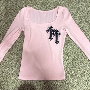 pink long sleeve shirt with cross